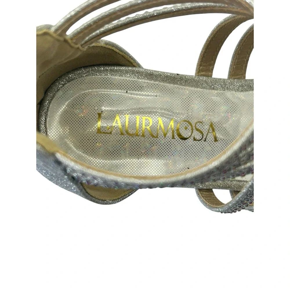 Laurmosa Silver Rhinstone Embellished Girls Size 1 Open Toe Formal Sandal